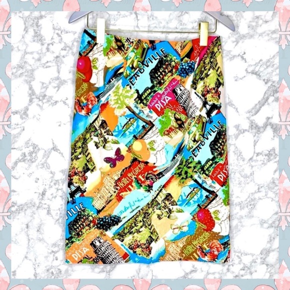 Sharon Young Dresses & Skirts - Sharon Young Vintage Colorful Scenic Print Pencil Skirt Women’s 6
